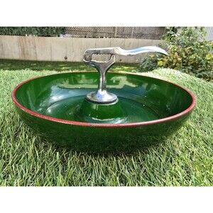 Vintage Mid Century Modern 10” Lacquer Ware Green Bowl With Toothed Nutcracker